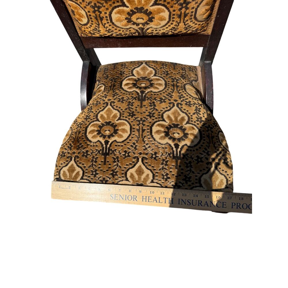 Antique Victorian EASTLAKE Walnut Chair Carved Accent Upholstered Velvet Spring - Picture 8 of 10